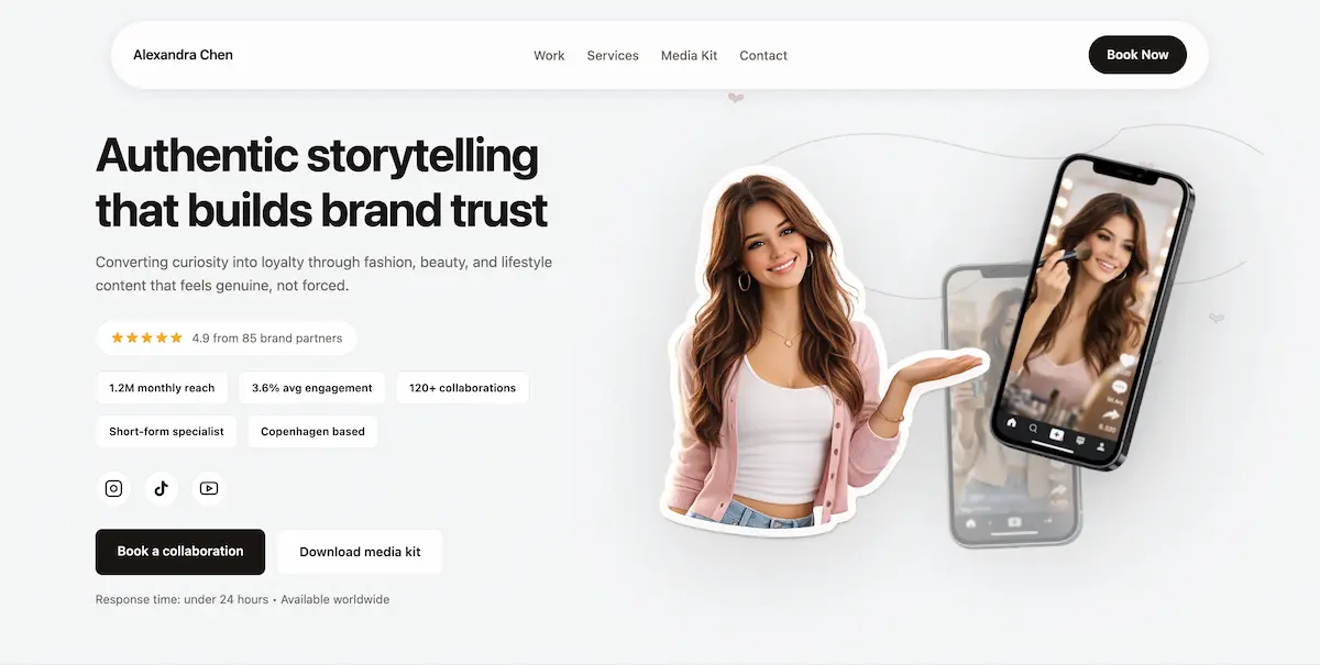 Influencer website preview